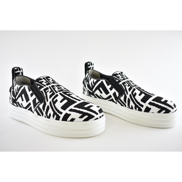 Fendi Vertigo Black White FF Logo Platform Low Top Trainer Slip On Sneaker 37.5 - Picture 4 of 12